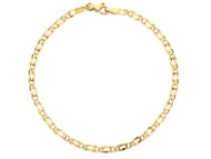 18K YELLOW GOLD BRACELET SMALL 2.5mm TIGER EYE ELONGATED ONDULATE FLAT LINK 7.1