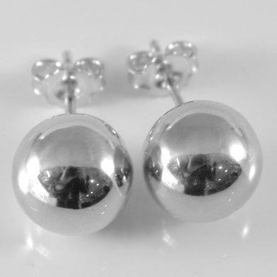 18k white gold earrings with big 10 mm balls ball round sphere, made in Italy.