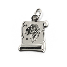 Load image into Gallery viewer, 18k white gold parchment medal pendant, 18mm zodiacal sign leo, smooth &amp; satin.
