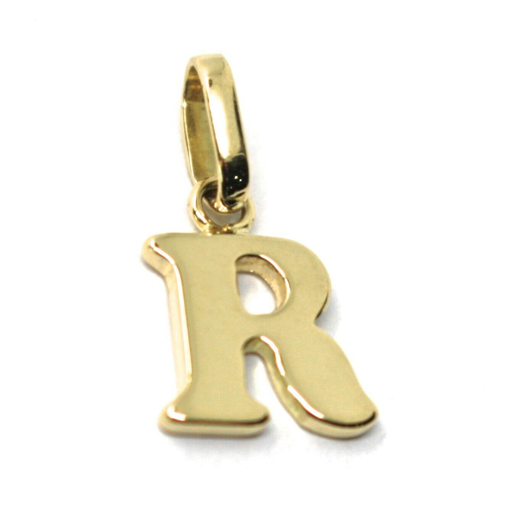 SOLID 18K YELLOW GOLD PENDANT MINI INITIAL LETTER R, 1 CM, 0.4 INCHES.