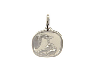 18K WHITE GOLD PENDANT SQUARE MEDAL CHRISTIAN BAPTISM 16mm ENGRAVABLE.