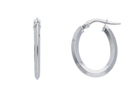18k white gold oval earrings diameter 10x15 mm  rhombus tube made in Italy.