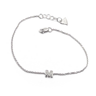 18k white gold rolo thin bracelet with central small 5mm letter initial M.