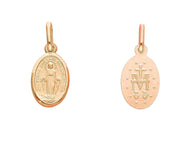 solid 18k rose gold Miraculous medal pendant, Virgin Mary, Madonna, 9x12mm.