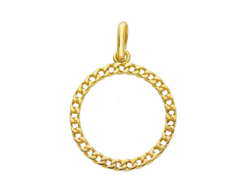 SOLID 18K YELLOW GOLD 15mm ROUND CIRCLE PENDANT CHARM GOURMETTE LUMINOUS SMOOTH.