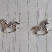 Load image into Gallery viewer, 18k white gold earrings mini rocking horse zirconia for kids child
