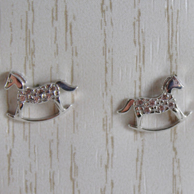 18k white gold earrings mini rocking horse zirconia for kids child.