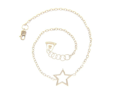 18k white gold bracelet 10mm central star, rolo 1mm oval chain 18cm 7.1