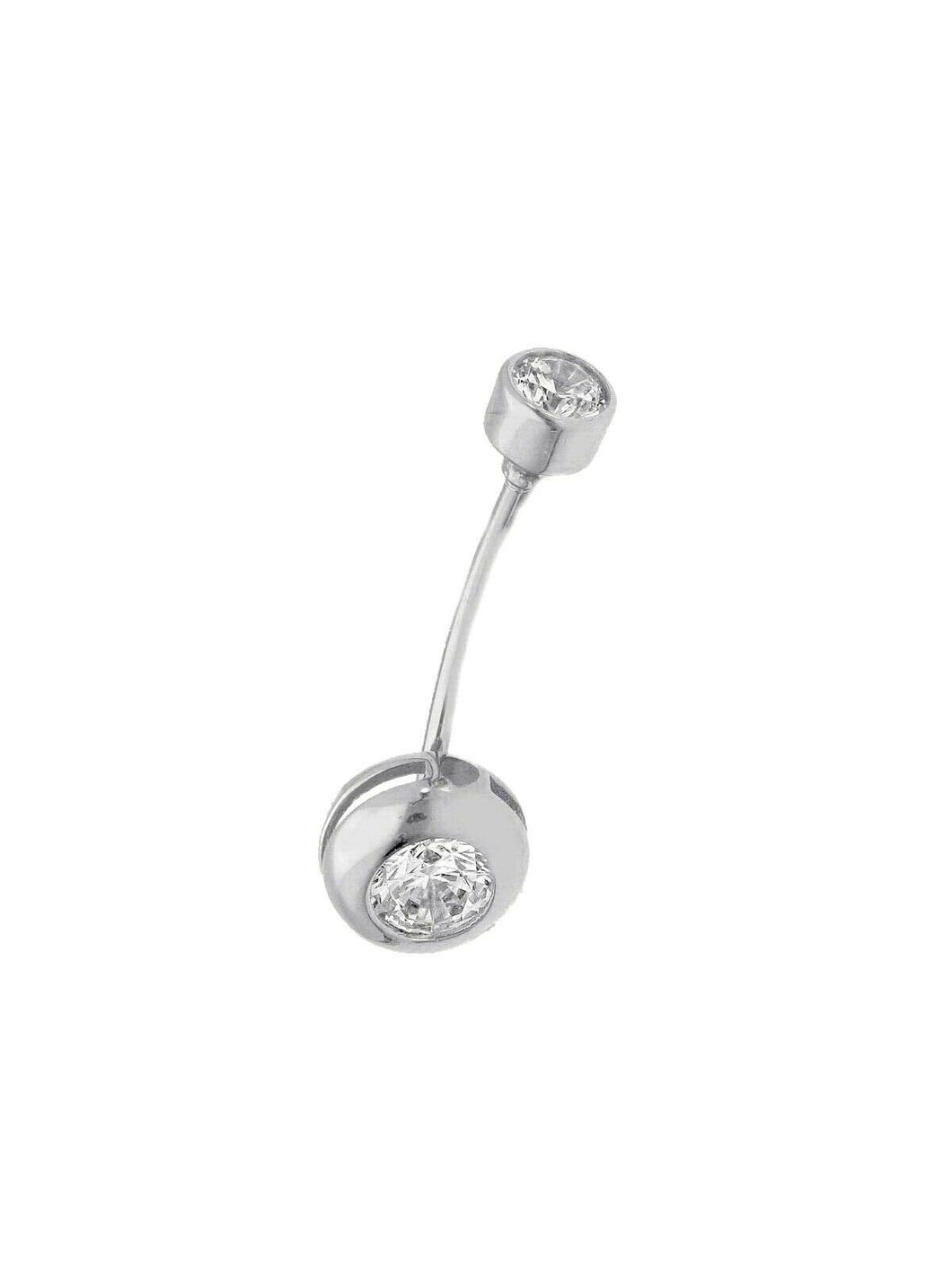 18K WHITE GOLD PIERCING BARBELL CURVE BANANA BELLY BODY WITH 4-6mm ZIRCONIA