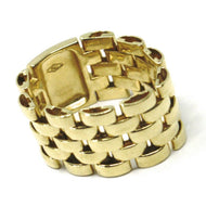 SOLID 18K YELLOW GOLD BAND CHAIN LINK CABLE MESH RING, 5 WIRES, MADE IN ITALY.