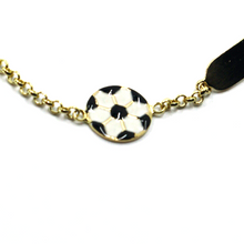 Charger l&#39;image dans la galerie, 18k yellow gold kid child boy rolo bracelet enamel soccer ball engraving plate.
