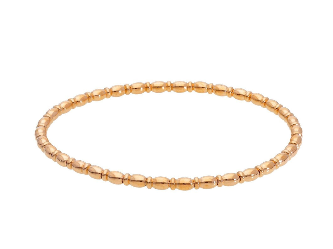 18k rose gold elastic bracelet, alternate tubes ovals & discs width 3mm 0.12