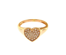 Load image into Gallery viewer, 18k rose gold band chevalier zirconia ring, central 11mm heart.
