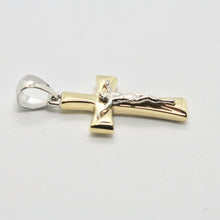 Load image into Gallery viewer, 18k yellow and white gold cross Jesus stylized very luster made in Italy 1.2 in.
