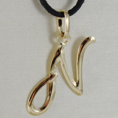 18k yellow gold pendant charm initial letter N, slightly rounded slab 18mm.