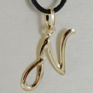 18k yellow gold pendant charm initial letter N, slightly rounded slab 18mm.