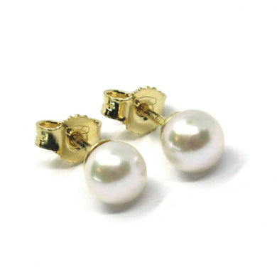 SOLID 18K YELLOW GOLD STUDS EARRINGS, SALTWATER AKOYA PEARLS, DIAMETER 6/6.5 MM.