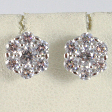 18k white gold 8 mm flower sun earrings white zirconia 1.8 carats.