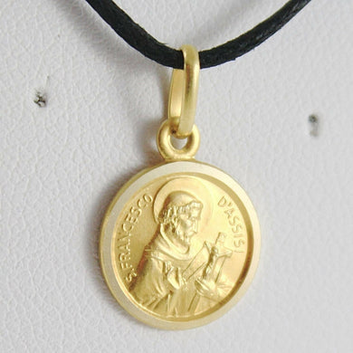 18k yellow gold St Saint Francis Francesco Assisi medal, made in Italy, small 11 mm.