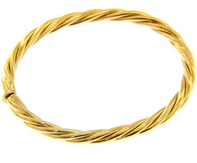 Load image into Gallery viewer, 18K YELLOW GOLD BRACELET RIGID BANGLE, 5mm ROPE BRAIDED TUBE SMOOTH
