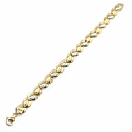 18K YELLOW WHITE GOLD BRACELET, FLAT, FLOWERS, TULIPS, LEAVES, WAVY, WAVE.