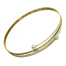 Load image into Gallery viewer, 18k yellow gold magicwire bangle bracelet, elastic worked multi wires, pearls.
