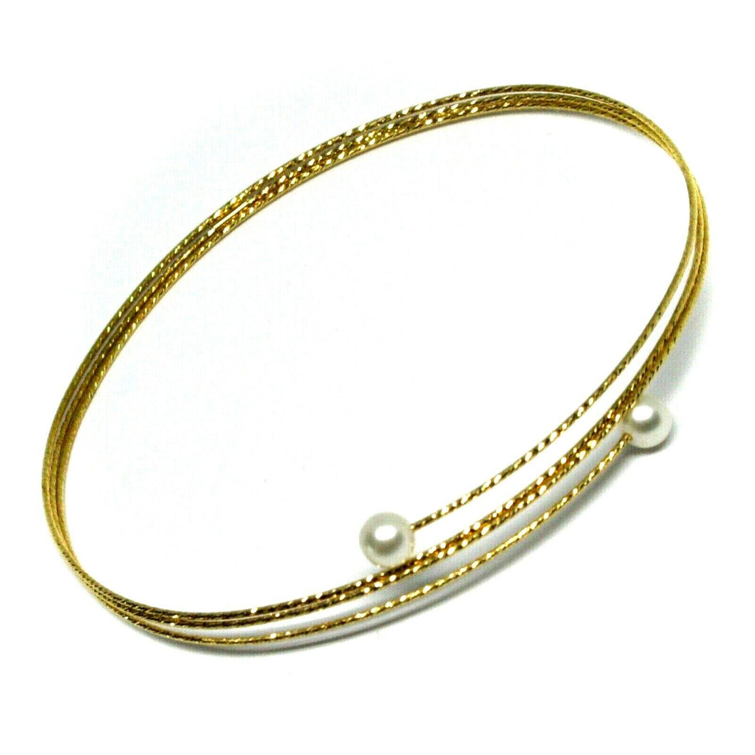 18k yellow gold magicwire bangle bracelet, elastic worked multi wires, pearls.