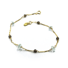 Load image into Gallery viewer, 18k yellow gold square rolo bracelet faceted aquamarine discs and smoky quartz.
