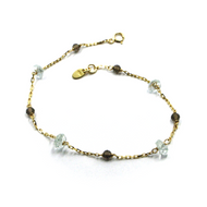 18k yellow gold square rolo bracelet faceted aquamarine discs and smoky quartz.