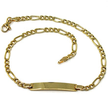 Load image into Gallery viewer, 18k yellow gold bracelet 3 mm rounded figaro gourmette 3+1, with plate, 8.3&quot;.
