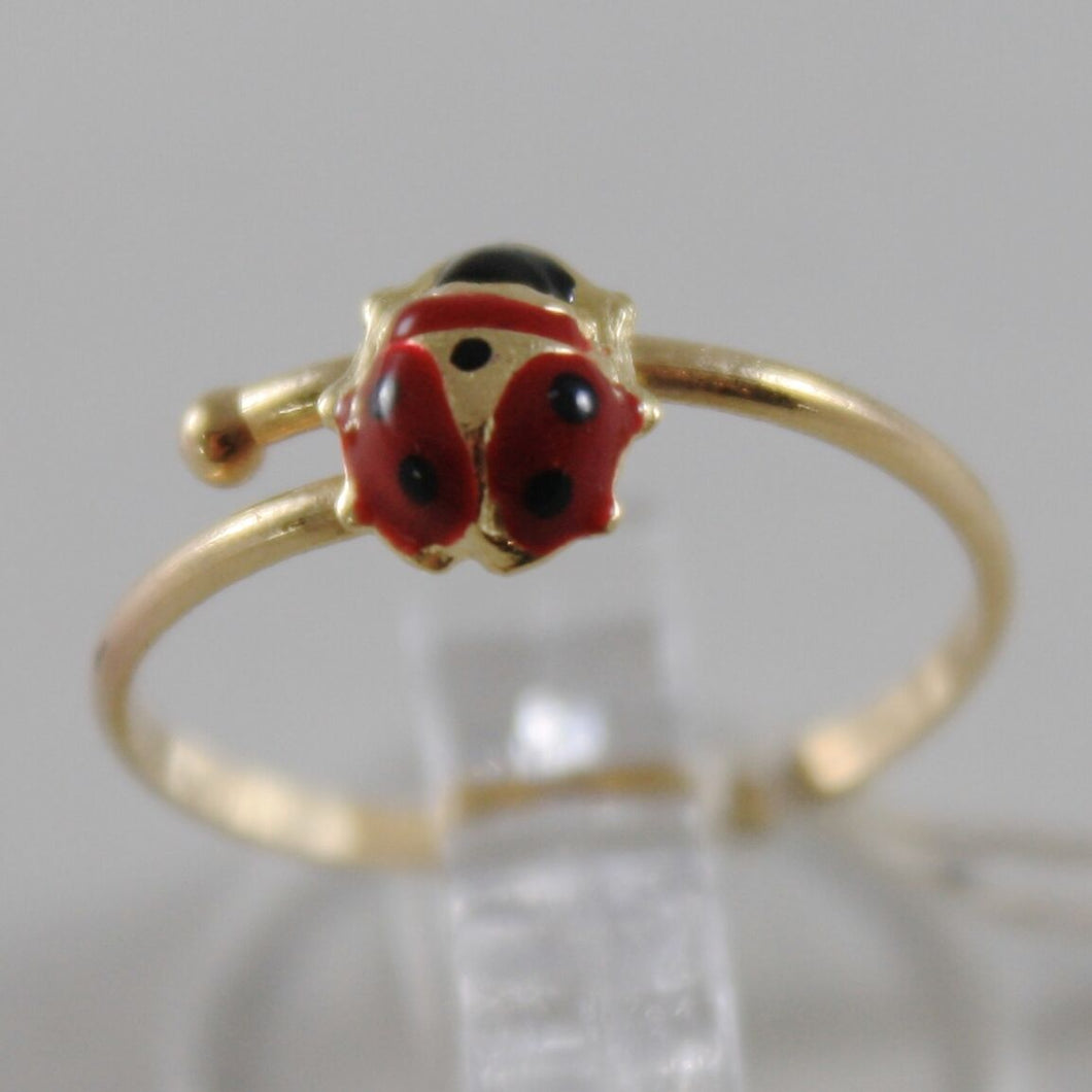 solid 18k yellow gold ring with glazed ladybird ladybug for girl, made in Italy.