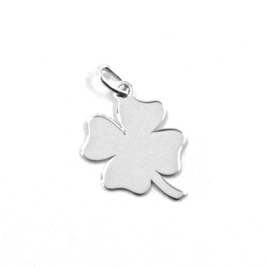 SOLID 18K WHITE GOLD PENDANT MINI FLAT FOUR LEAF LENGTH 1.3 CM 0.4 INCHES CHARM.