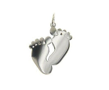 Load image into Gallery viewer, SOLID 18K WHITE GOLD 19mm 0.75&quot; FOOTPRINT PENDANT, FOOTS BIRTH CHARM ITALY MADE.
