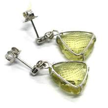 Load image into Gallery viewer, 18k white gold pendant earrings, diamond heart, big lemon quartz drop 16 carats
