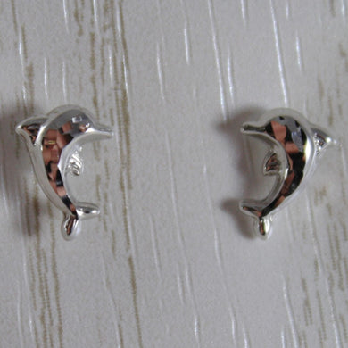 18k white gold earrings with mini dolphin dolphins for kids child, made in Italy.