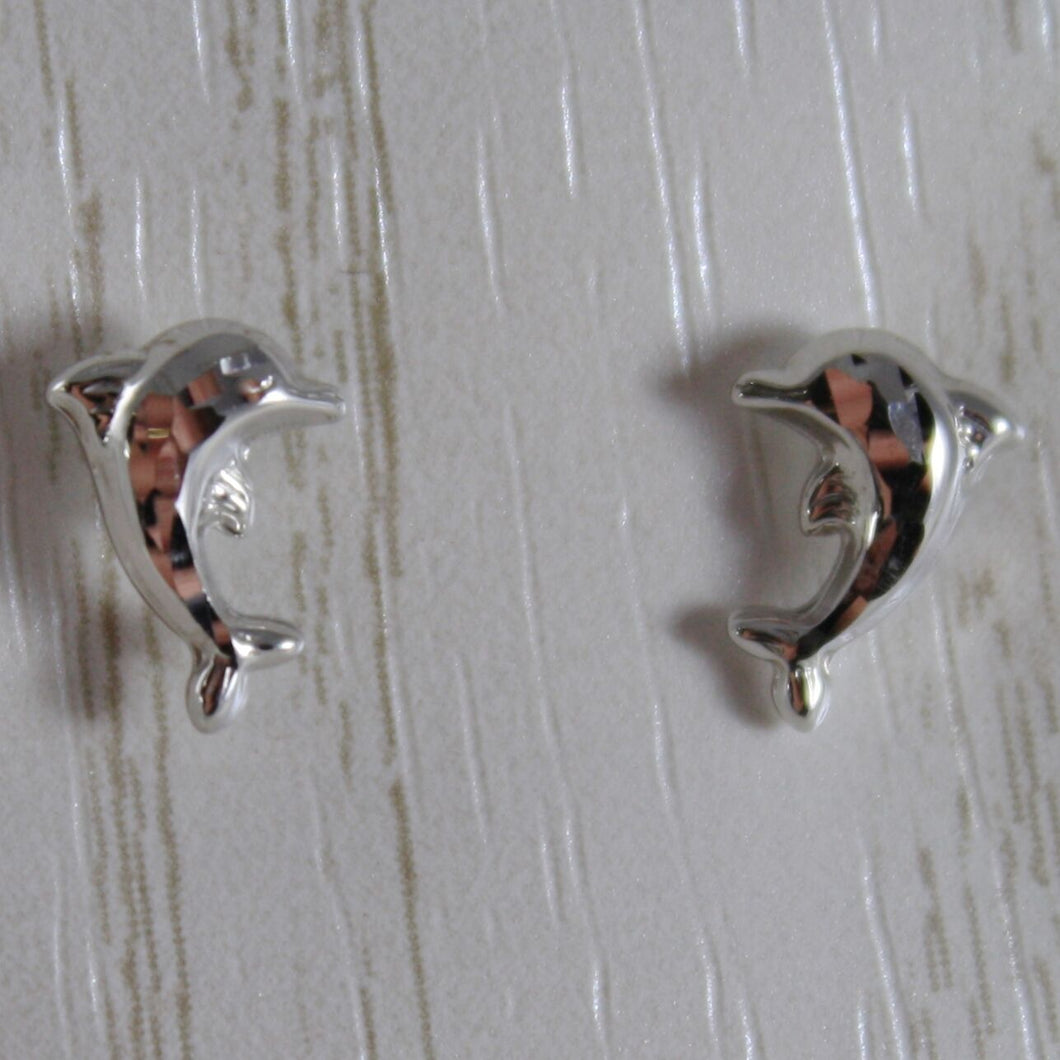 18k white gold earrings with mini dolphin dolphins for kids child, made in Italy