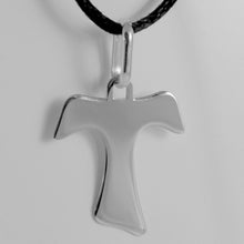 Load image into Gallery viewer, 18k white gold cross, Franciscan tau tao, Saint Francis, 1 inches made in Italy.
