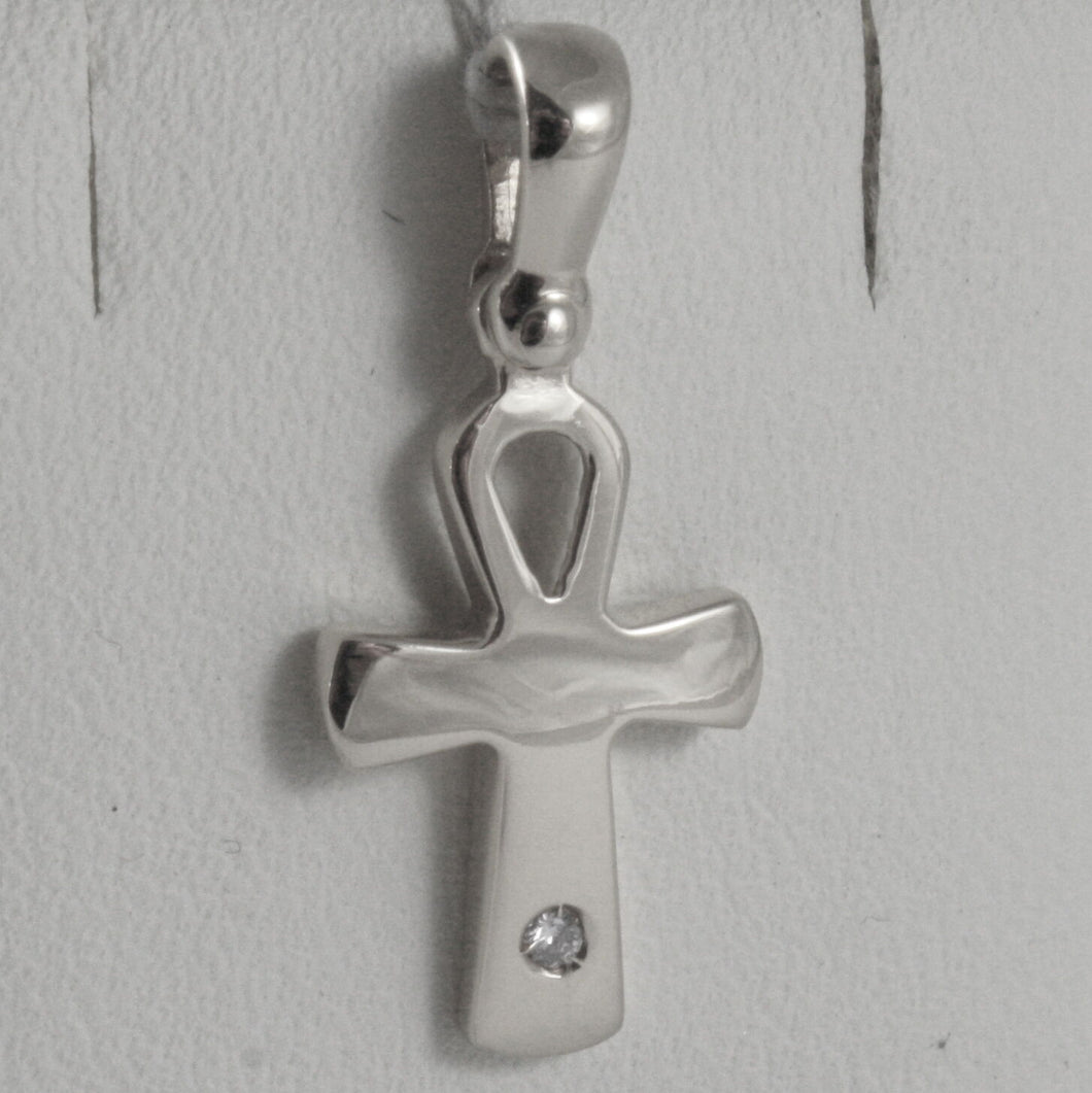 SOLID 18K WHITE GOLD CROSS, CROSS OF LIFE, ANKH, DIAMOND, 0.91 IN MADE IN ITALY.