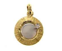 Load image into Gallery viewer, 18k yellow white gold zodiac sign round 20mm diamond zodiacal medal pendant.
