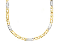 SOLID 18K YELLOW WHITE GOLD CHAIN TIGER EYE ALTERNATE 3+1 FLAT LINKS 4mm, 24