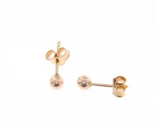 18k rose gold earrings with mini 4 mm balls ball round sphere, made in Italy