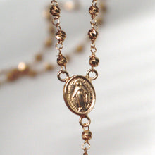 Load image into Gallery viewer, 18k rose gold 18&quot; rosary necklace miraculous medal cross diamond cut balls 2mm
