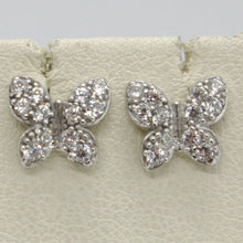 Load image into Gallery viewer, SOLID 18K WHITE GOLD EARRINGS BUTTERFLY &amp; ZIRCONIA, DIAMETER 10 MM.
