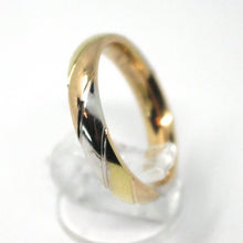 Load image into Gallery viewer, SOLID 18K YELLOW WHITE ROSE GOLD BAND RING, WOVEN, TWISTED, MADE IN ITALY.
