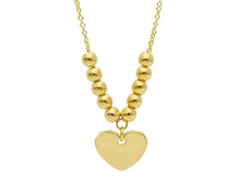 Load image into Gallery viewer, 18K YELLOW GOLD NECKLACE WITH BALLS 3mm 0.12&quot; AND HEART PENDANT 10mm 0.4&quot;.
