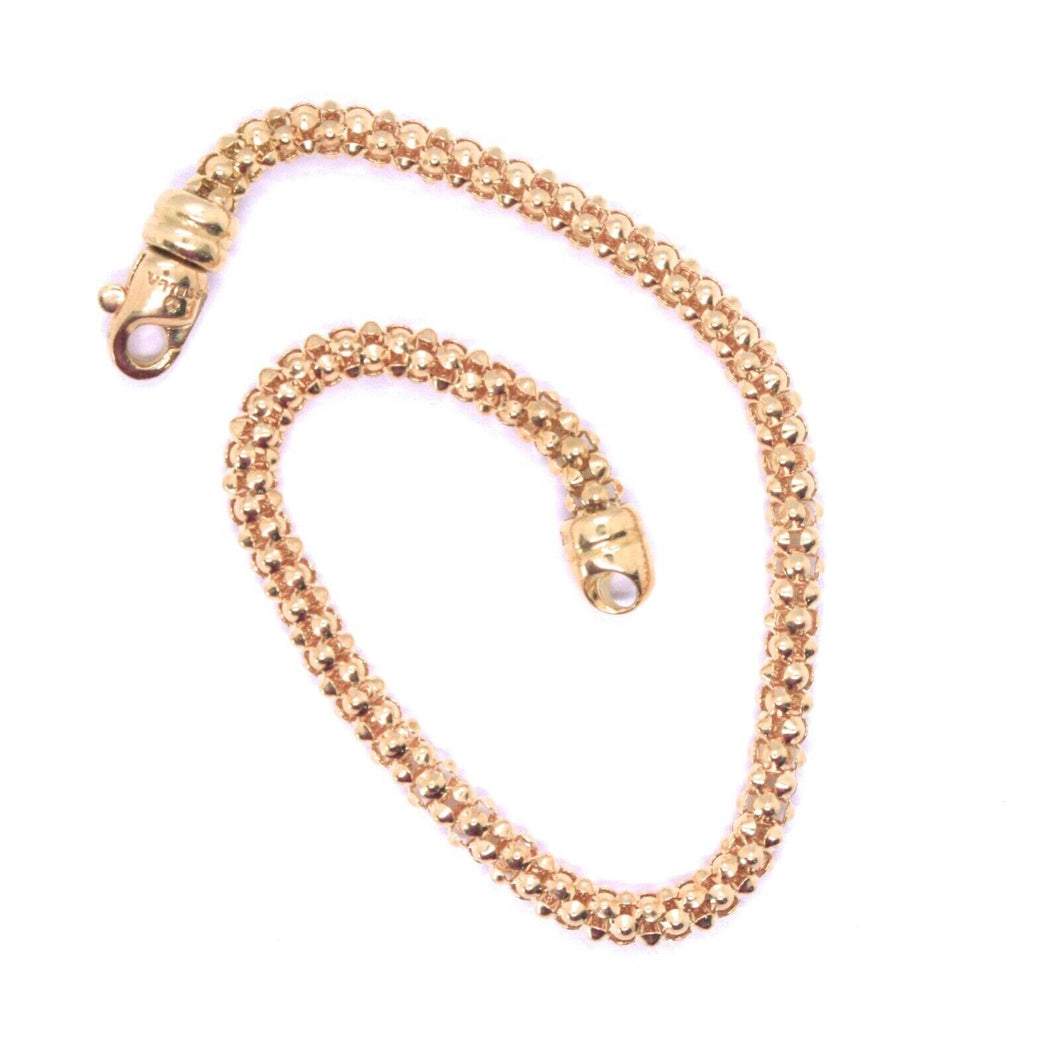 18k rose gold bracelet, 19 cm, 7.5 inches, basket weave tube, popcorn 3 mm.