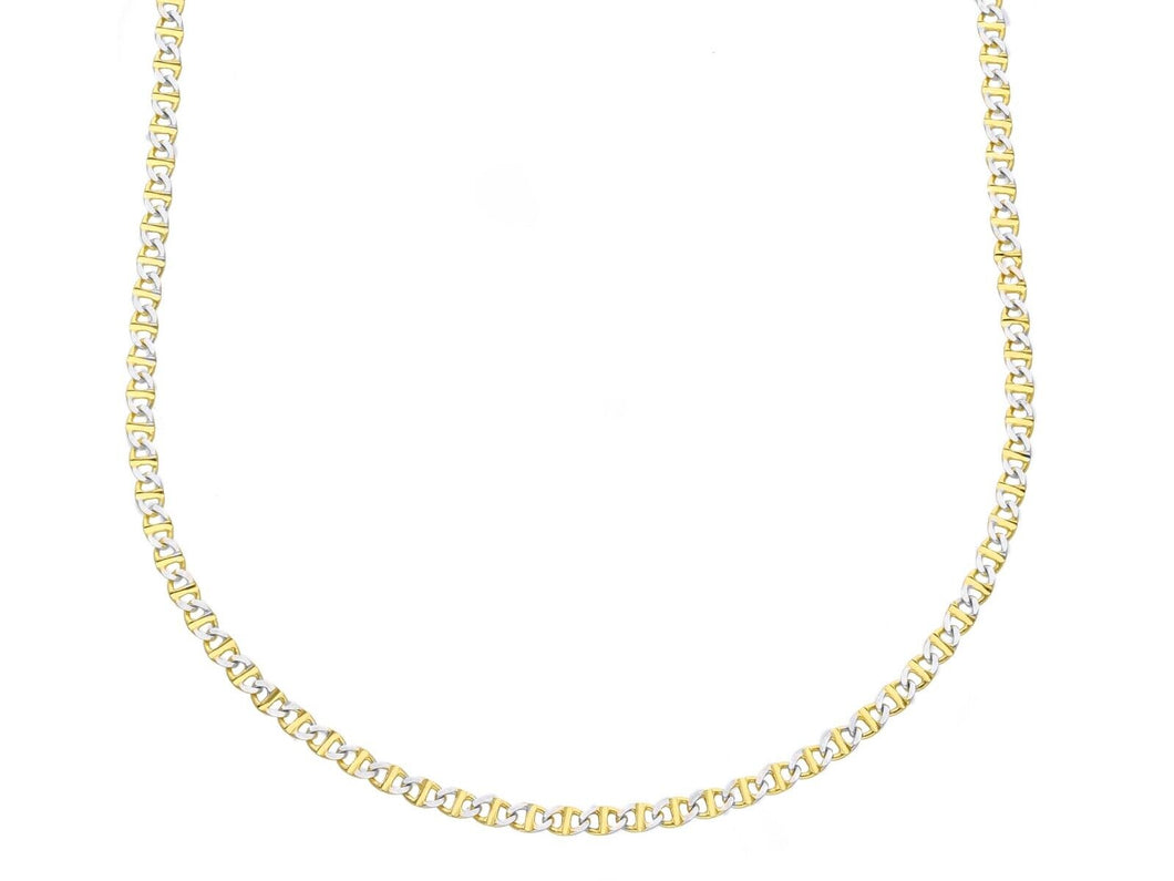 18K YELLOW WHITE GOLD SOLID CHAIN NECKLACE SMALL 1.5mm FLAT OVAL MARINER 18