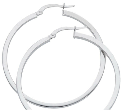 18k white gold circle earrings diameter 35 mm with square tube, made in Italy.