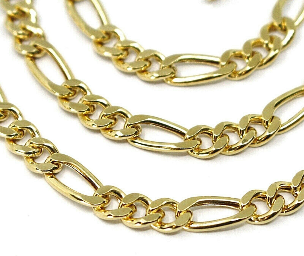 18K YELLOW GOLD CHAIN BIG 5 MM ROUNDED FIGARO GOURMETTE ALTERNATE 3+1, 20 INCHES
