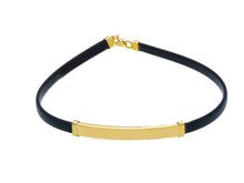 Cargar imagen en el visor de la galería, 18K YELLOW GOLD BRACELET 5mm RECTANGULAR FLAT SMOOTH PLATE &amp; BLACK RUBBER, 8.3&quot;.
